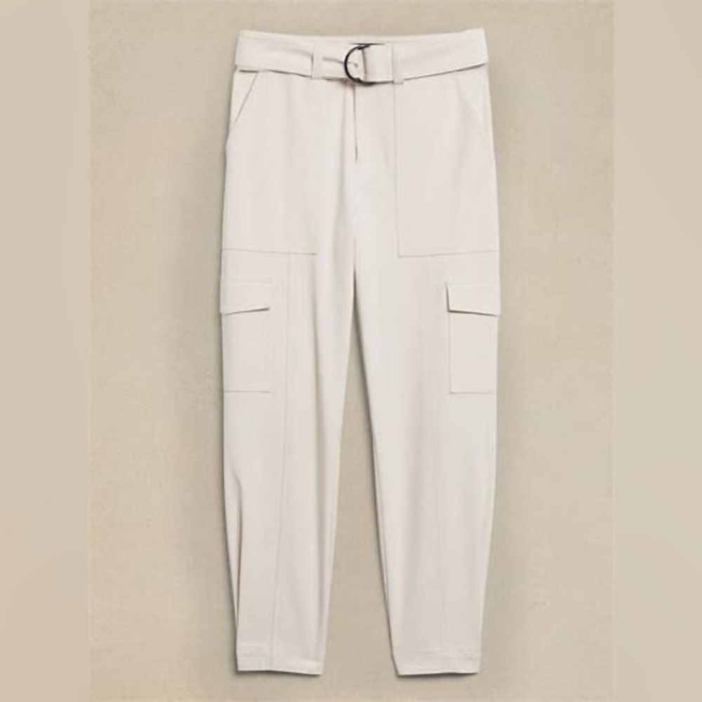 Cream colored tapered crop cargo pant